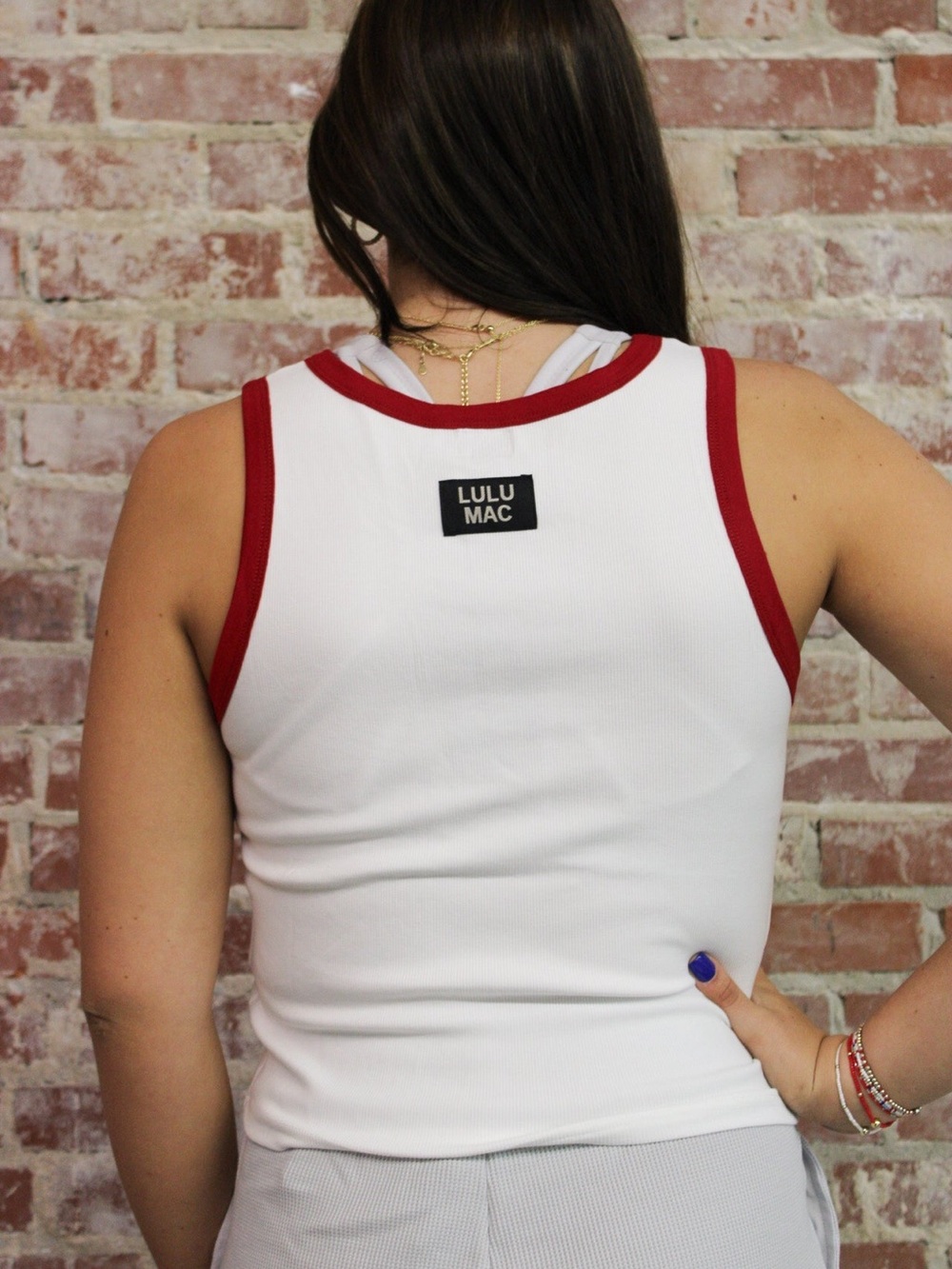 Lulu Mac Cardinal Red Lettering Tank Top - Picture 3 of 3
